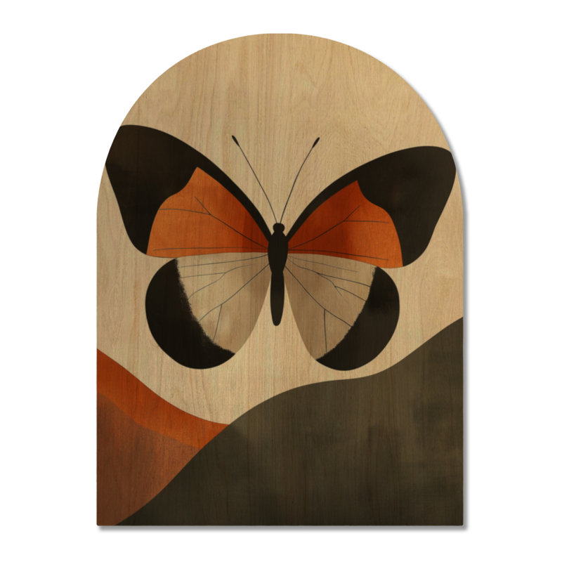 Décoration murale en bois arqué papillons orange de style Mid-Century - Papillons du milieu du siècle, H 40 po x l 30 po