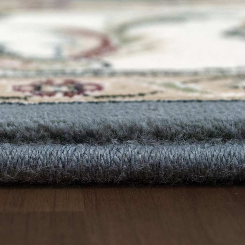 Tapis oriental bleu / ivoire, Rond 5 pi 3 po
