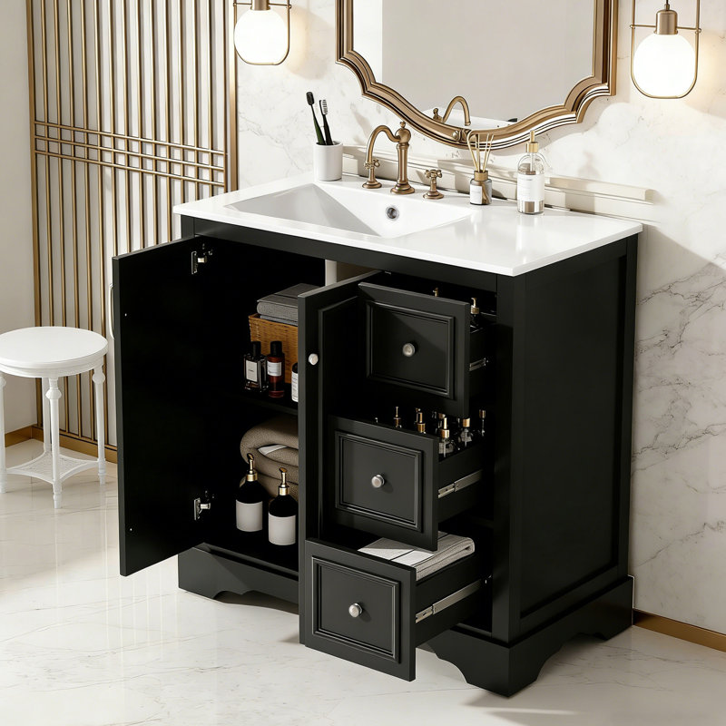 Meuble-lavabo transitionnel 36 po avec lavabo en céramique 36 po, Noir