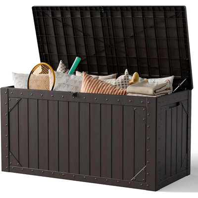 100 Gallon Lockable Resin Deck Box, Waterproof & UV-Resistant Outdoor Storage Box for Outdoor Cushion Storage, Garden Tools & Pool Accessories Storage