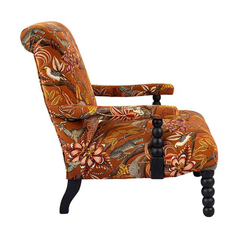 Pod Occasional Chair Upholstered in Ardmore Fabric, Pangolin Park Rust Velvet