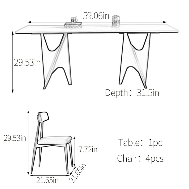 Table de salle à manger Natural Elegance, 5 pièces: table, 4 chaises, H 29,53 po x l 59,06 po x P 31,5 po
