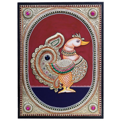 Magnifique oiseau, Annam Tanjore, peinture sur pierre | Couleur traditionnelle avec or 24 carats
