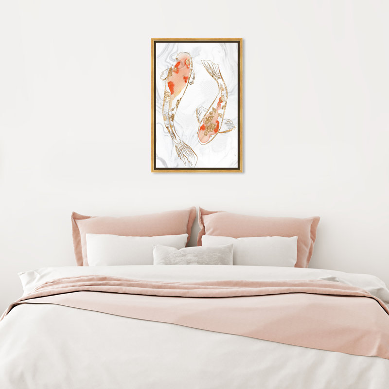 " Two Koi Fish Marble ", 45" H x 30" W, Gold Framed