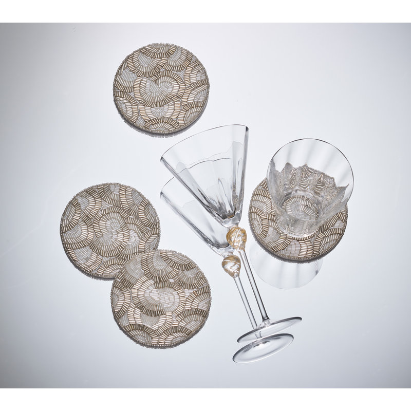 Lune 4 Piece Coaster Set in a Gift Bag, Silver