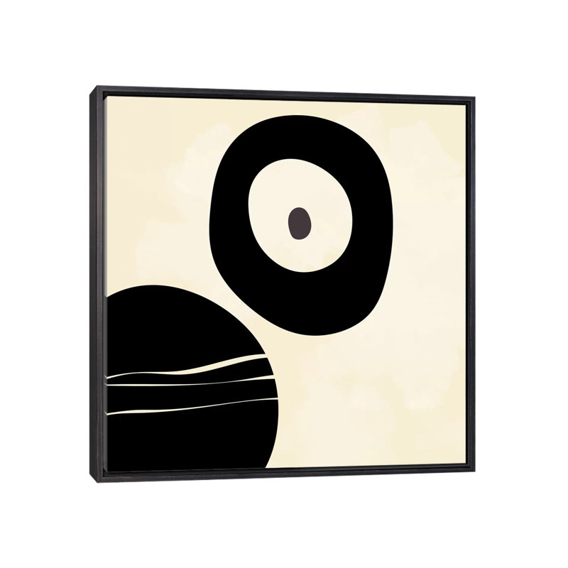 Shapes Black Brush Stroke White Abstract, No Matte, 18" H x 18" W x  1.5" D, Distressed Black Frame