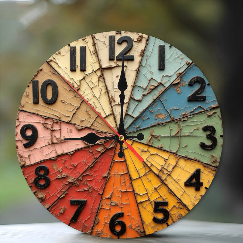 Horloge murale 10 po en MDF rond avec mouvement à quartz silencieux et crochet sans perceuse (piles AA non incluses)