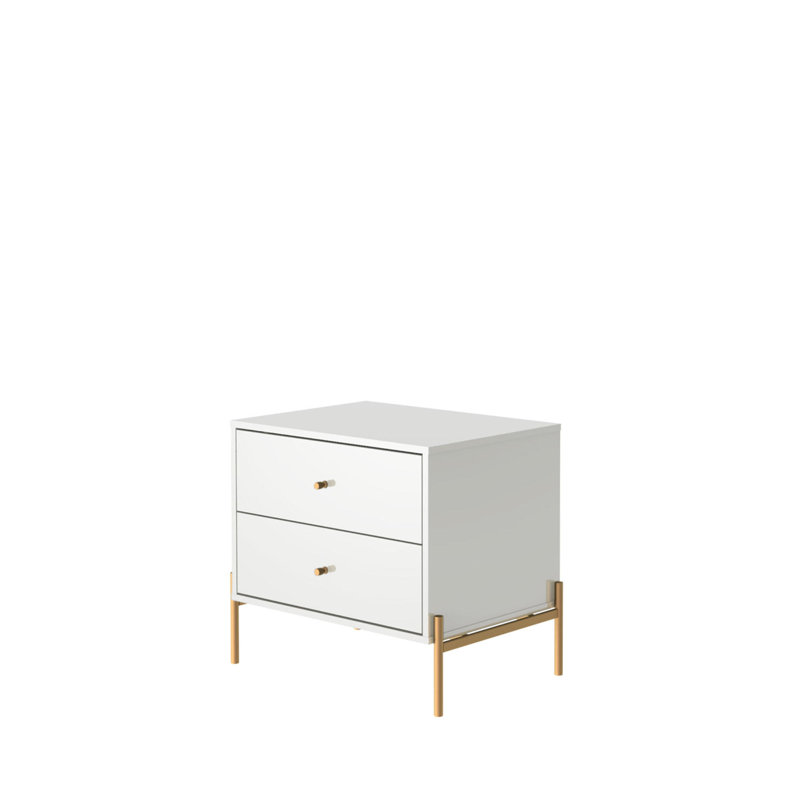 Table de chevet moderne à 2 tiroirs 25 po Jasper, Blanc brillant