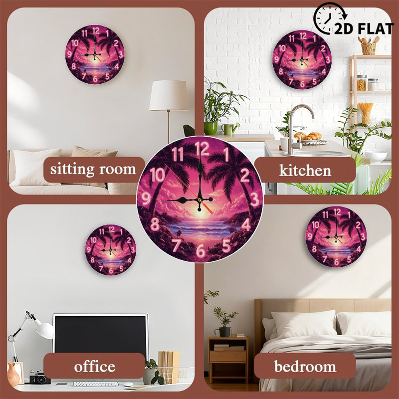 Tropical Sunset Palm Tree Clock