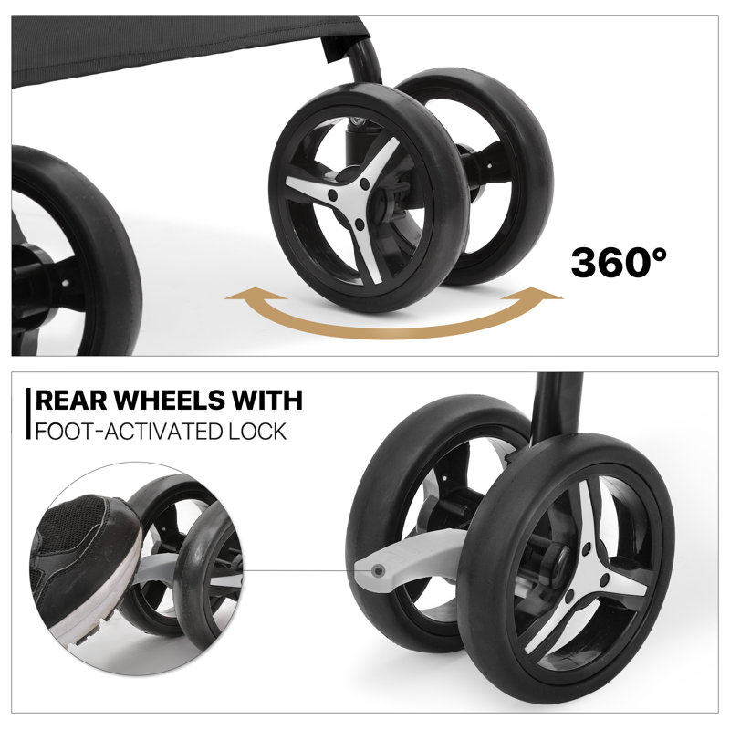 Black Steel Foldable Pet Stroller with Rubber Wheels