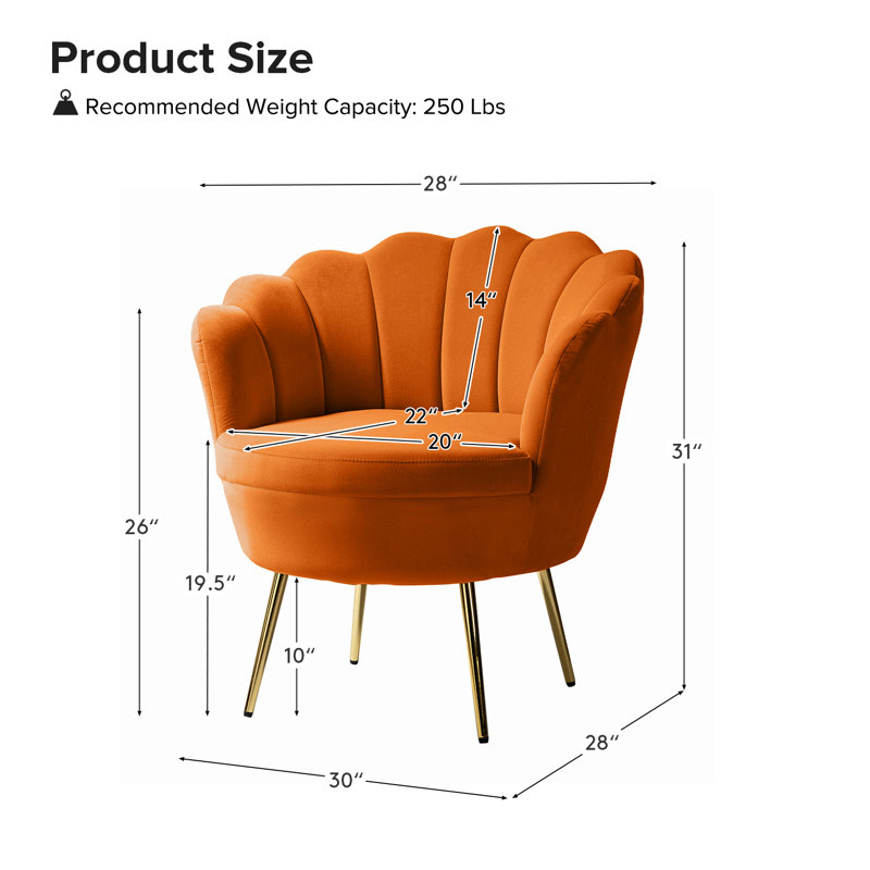 Fauteuil demi-tonneau en velours 30 po Hendrix, Orange