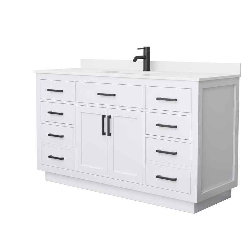 Ensemble de meuble-lavabo simple 60 po Beckett, Quartz Giotto, Brushed Nickel, Blanc