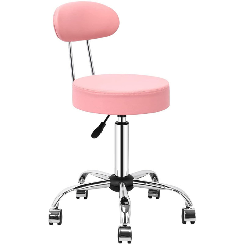 Backed Adjustable Height Ergonomic Lab Stool with Removable Casters/Wheels, Pink
