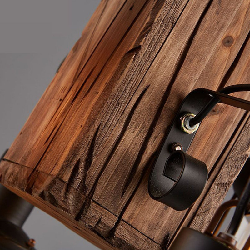 Lustre rectangulaire unique à 4 lumières avec détails en bois Spillane