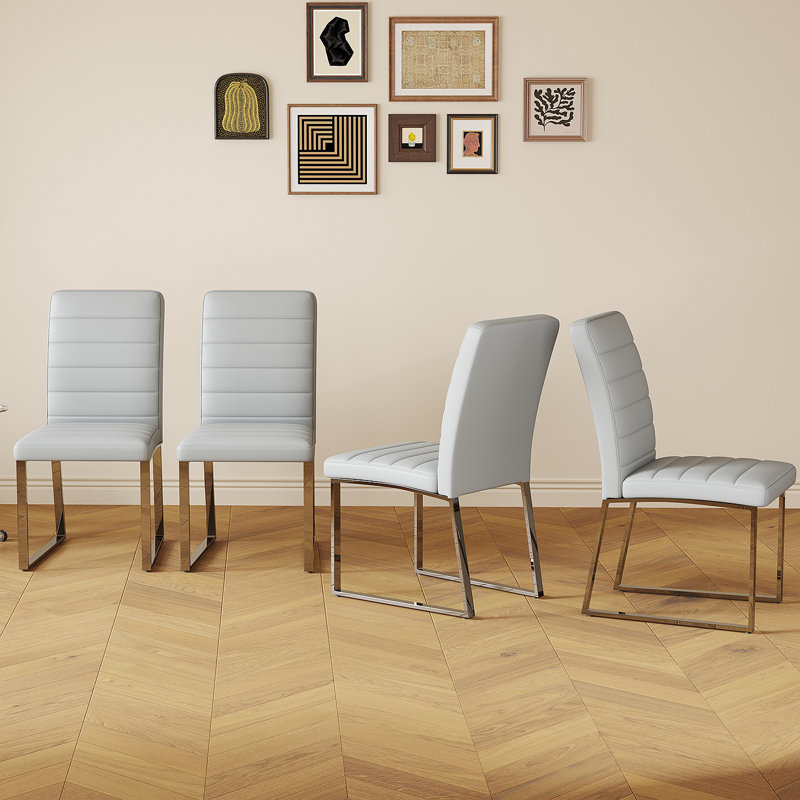 Kamden Heavy-Duty Faux Leather Dining Chairs with Iron Frame, Light Gray, 6