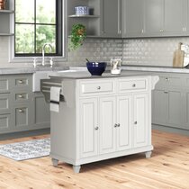 Wade Logan Houchin Kitchen Island with Granite Top with Locking Wheels Base Finish: White Wayfair 36H X 30W X 17D