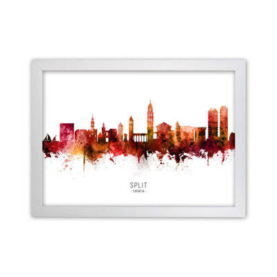 Split Croatia Skyline Red City Name by Michael Tompsett - Print