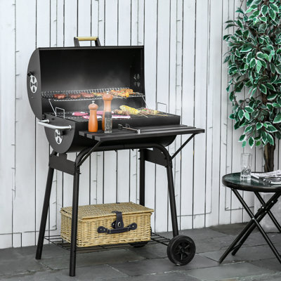 Barbecue au charbon 30 po - Barbecue portatif en acier avec tablette de rangement et roulettes pour le camping en plein air, barbecue noir, utilisation