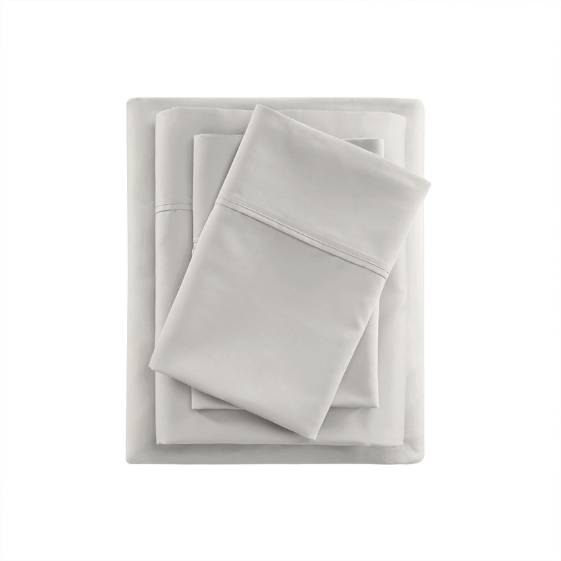 Ensemble de draps en coton Gracie Mills Aryn 300TC BCI, Ensemble de draps pour lit simple avec 1 taie d'or, gris