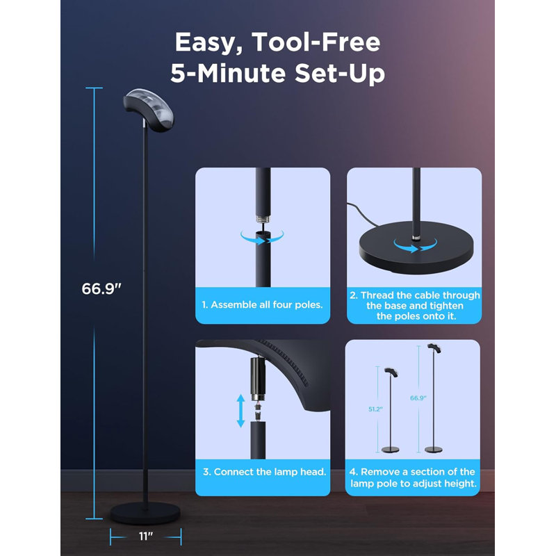 Smart Floor Lamp With Matter & Alexa - RGBIC Color Changing Standing Lamp With 77 Scene Modes, Music Sync, 67" Modern Corner Light For Living Room & Bedroom