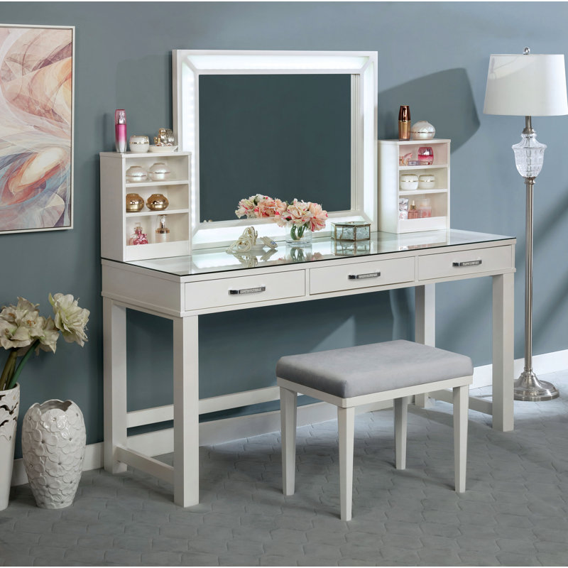 Castlebar Vanity Set with Stool and Mirror, White