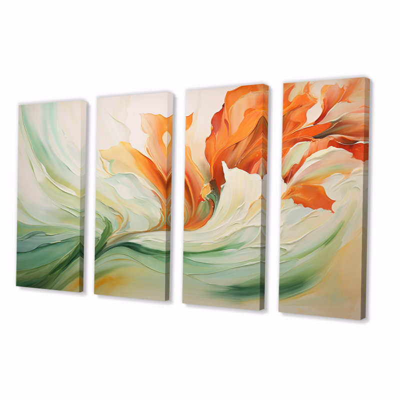 «Green Flowing Petals», reproduction d'art sur toile - 4 panneaux abstraits