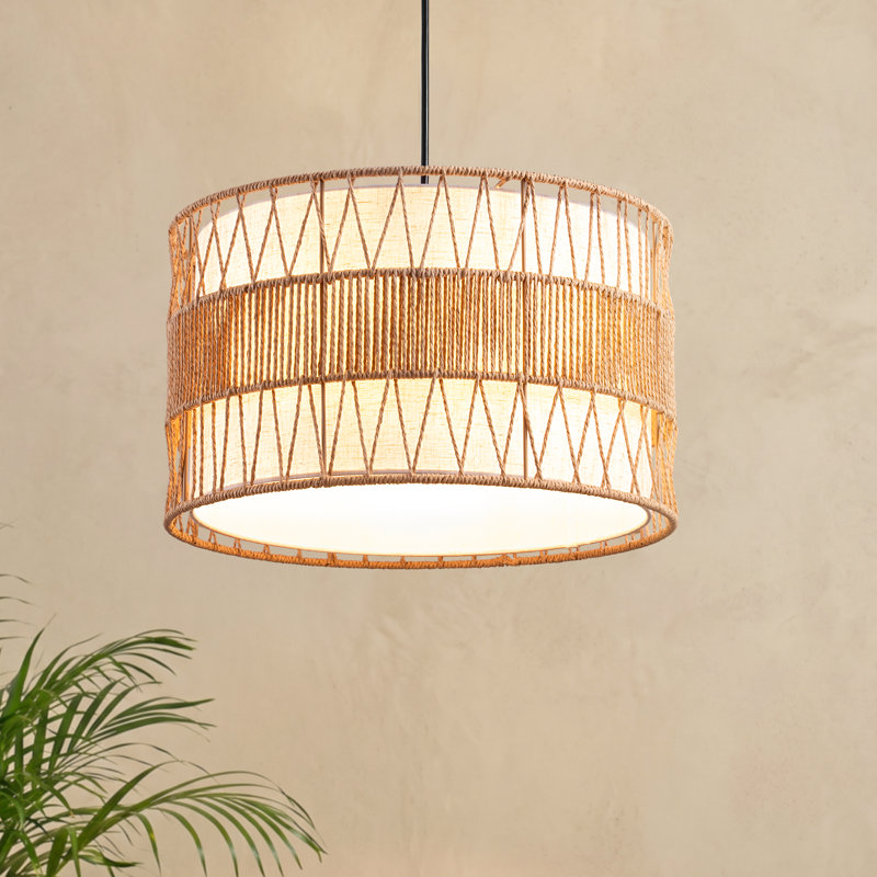 Luminaire suspendu tambour en rotin 1 lumière