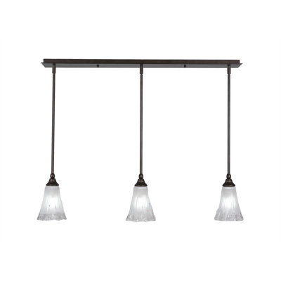 Luminaire suspendu linéaire sur pied 3 lumières avec verre en cristal cannelé de 5,5 po