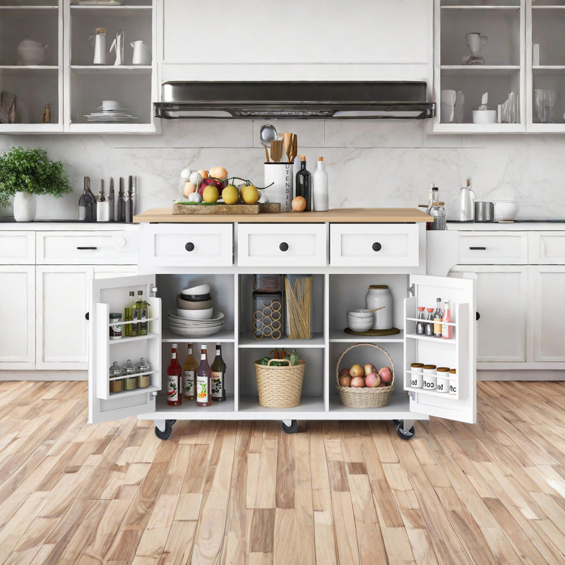 Bobbe Solid Wood Top Kitchen Cart, White