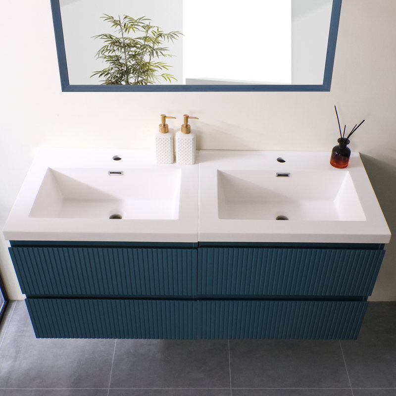 Meuble-lavabo flottant à double cuve, Bleu