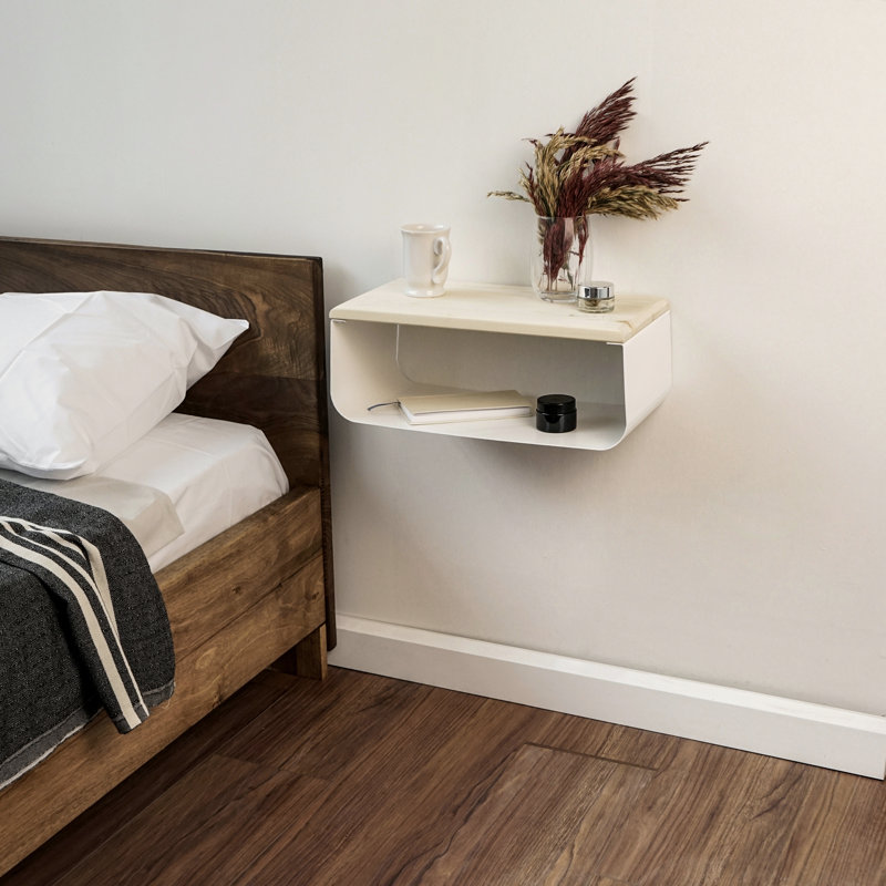 Kija Minimalistic Design Metal Floating Nightstand, White