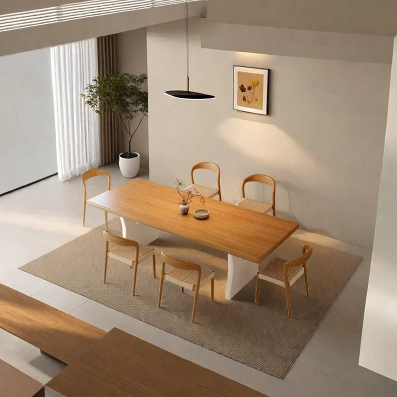 Solid wood ash simple dining table set, 29.53" H x 62.99" L x 31.5" W, White, 7