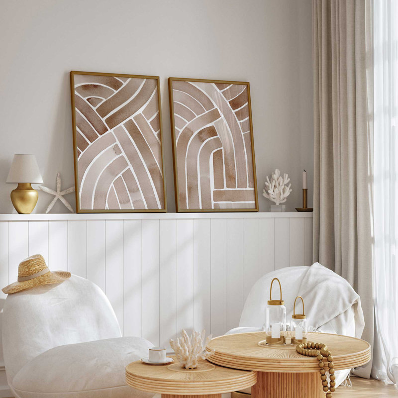 Tressé terre ensemble de 2 impressions dans un cadre, H 21 po x l 17 po, Blanc opaque