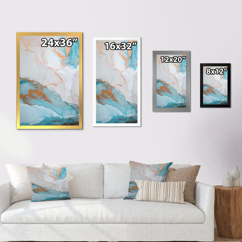 Luxe or turquoise marbré débit II - peinture, Cadre photo noir, H 20 po x l 12 po x P 1 po