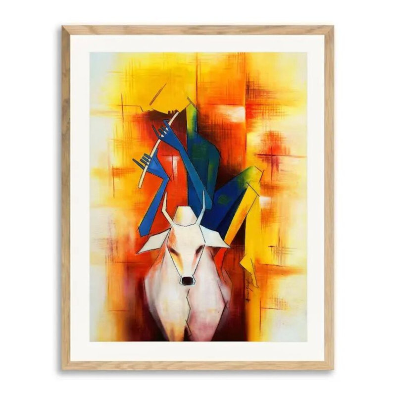 Krishna The Cowherd Print by Amar Singha, Natural Single Picture Framed Paper, 41" H x 32" W, White