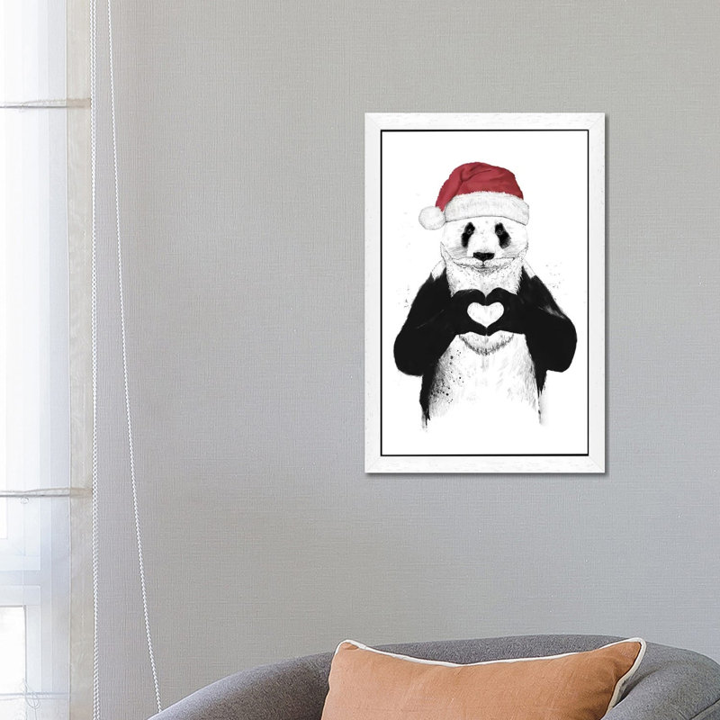 Santa Panda by Balazs Solti - Floater Frame Print on Canvas, 66.04 cm H x 45.72 cm W, White
