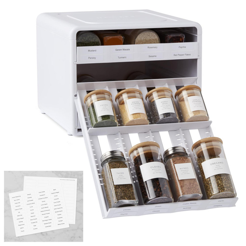 Spicestack Adjustable Spice Rack Organizer, Pull-Down 24-Bottle Seasonings And Spices Holder For Kitchen Cabinet And Pantry Organization With 104 Included Labels