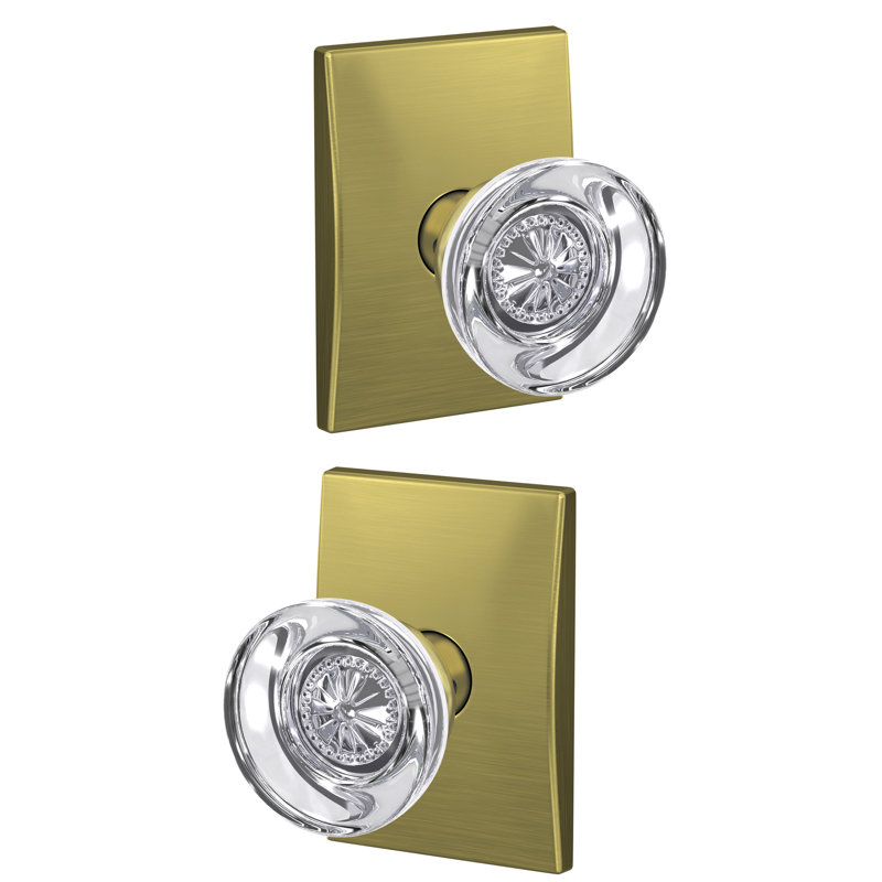 Hobson Non-Turning Glass Knob with Century Trim, Satin Brass