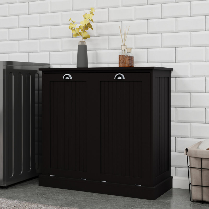 Compartment Tilt-Out Laundry Sorter Cabinet, Black