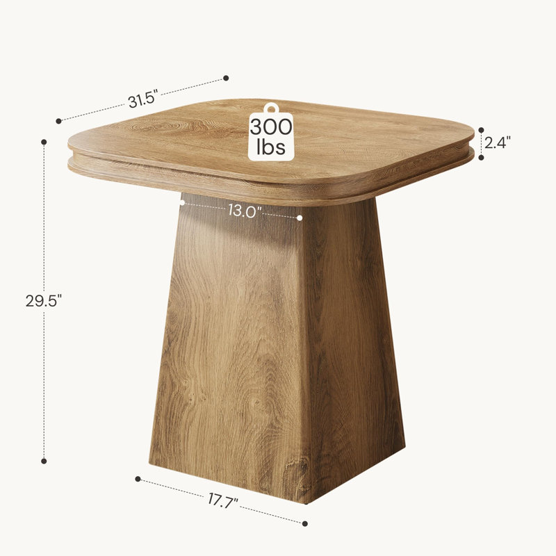 31.5'' Square Dining Table For 2-4, Farmhouse Wood Kitchen Table With Pedestal Base For Dining Room, Small Spaces