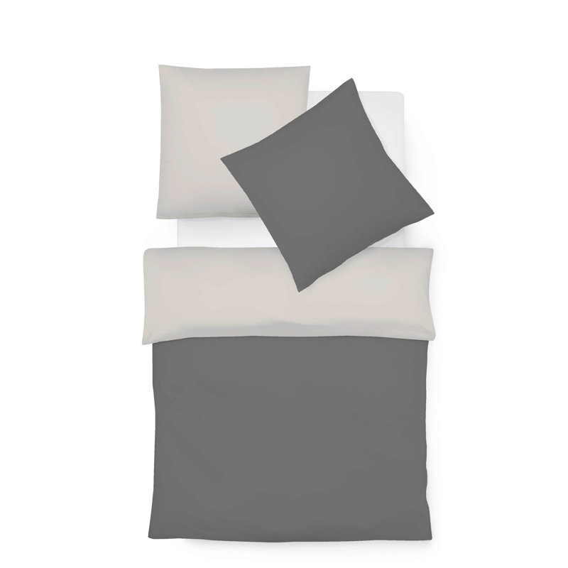 Halbleinen Provence W 37 TC Reversible Duvet Cover Set, Grey, 240 x 220cm - 2 Pillowcases (80 x 80 cm)