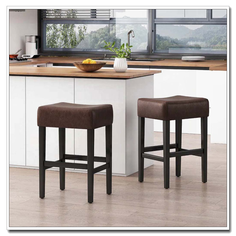 26.75" Backless Leather Counter Height Barstool