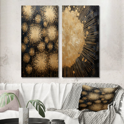 A Shower Of Golden Fireworks - Ensemble de 2 décorations murales de feux d'artifice