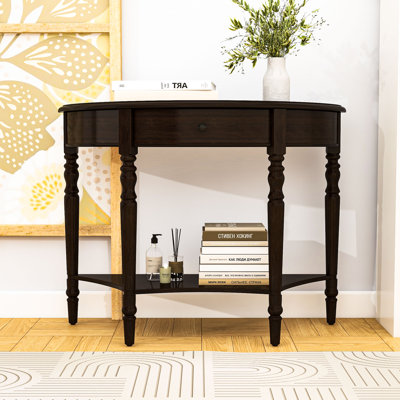 Classic Console Table with Half-Moon Design, Shelf and Drawer