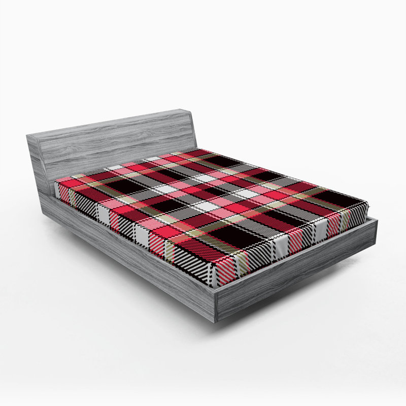 Microfiber Plaid Fitted Sheet, Full Fitted Sheet, Black/Red Plaid 5