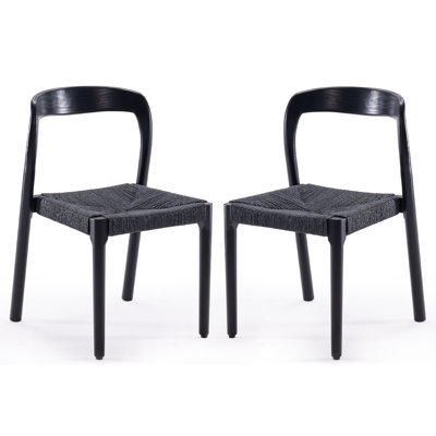 Shaelene 29.9" H Solid Wood Side Dining Chairs with Handwoven Rope Seat (Set of 2)