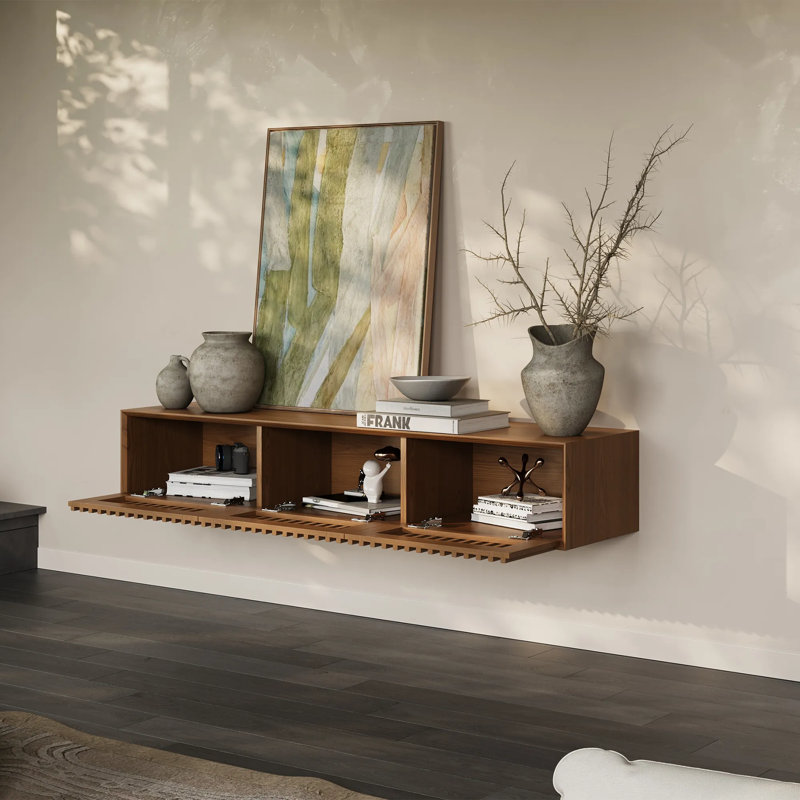 Meuble télé moderne flottant, entièrement assemblé, Brun, H 11,02 po x l 62,99 po x P 15,75 po