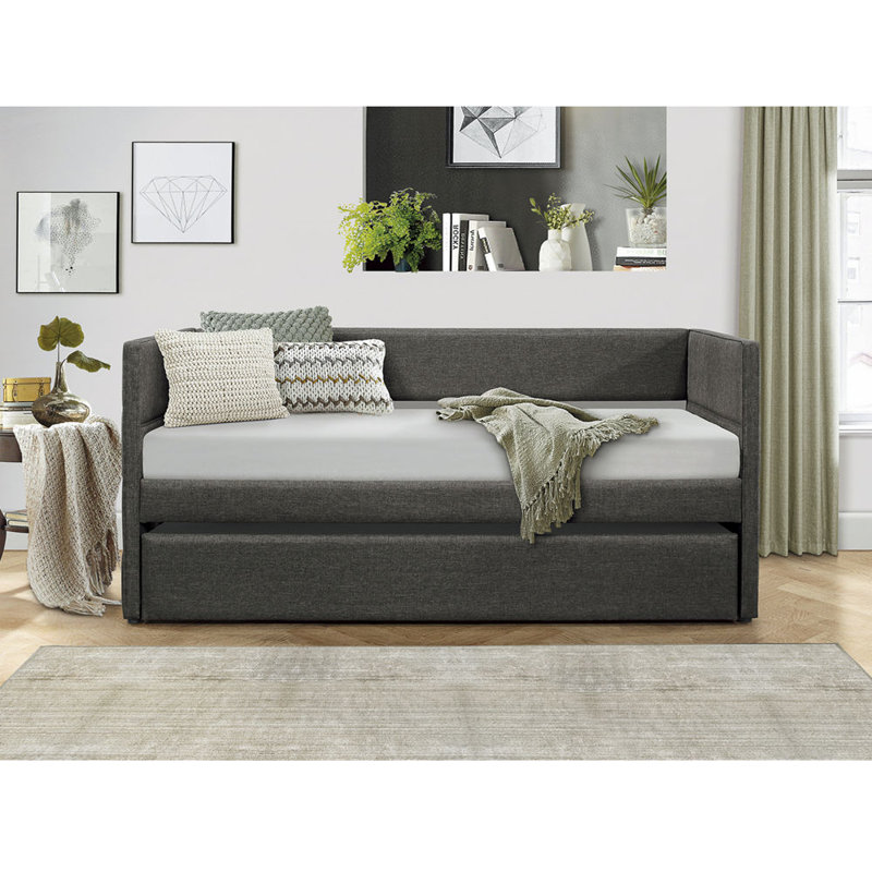 Lit de jour de style moderne avec lit gigogne et tissu d'ameublement en bois gris foncé