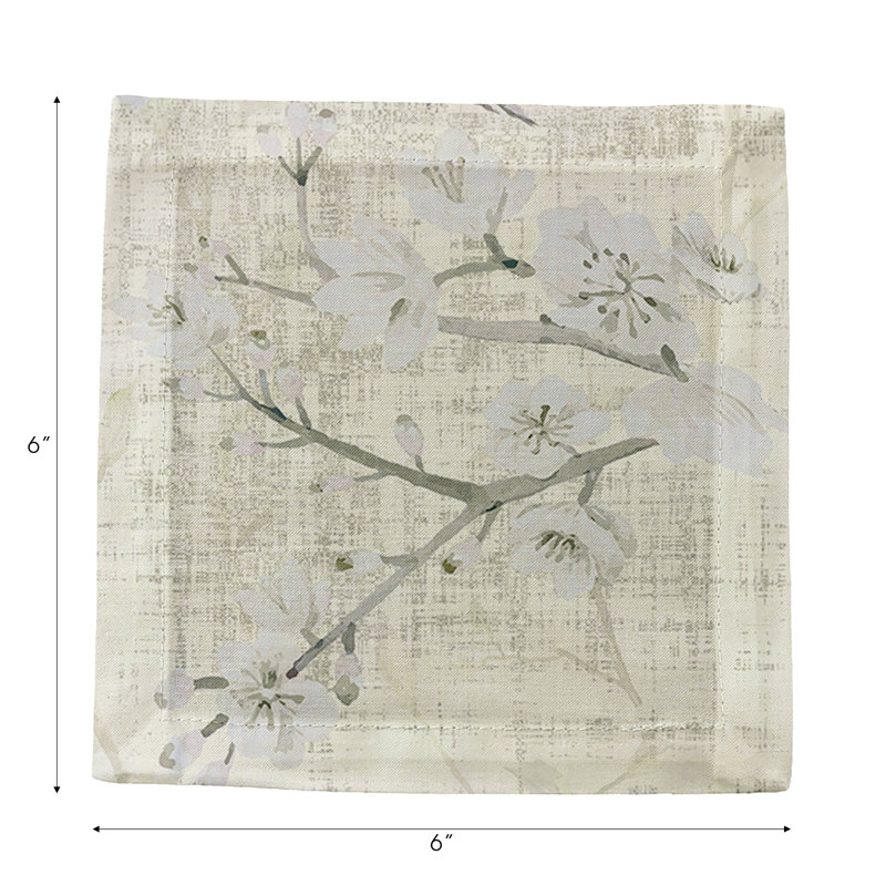 Blossom Fantasia Cotton Sateen Cocktail Napkins, Ivory