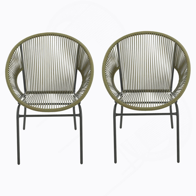 OUDOOR WICKER CHAIR, GREEN, SET OF 2, Green/Black